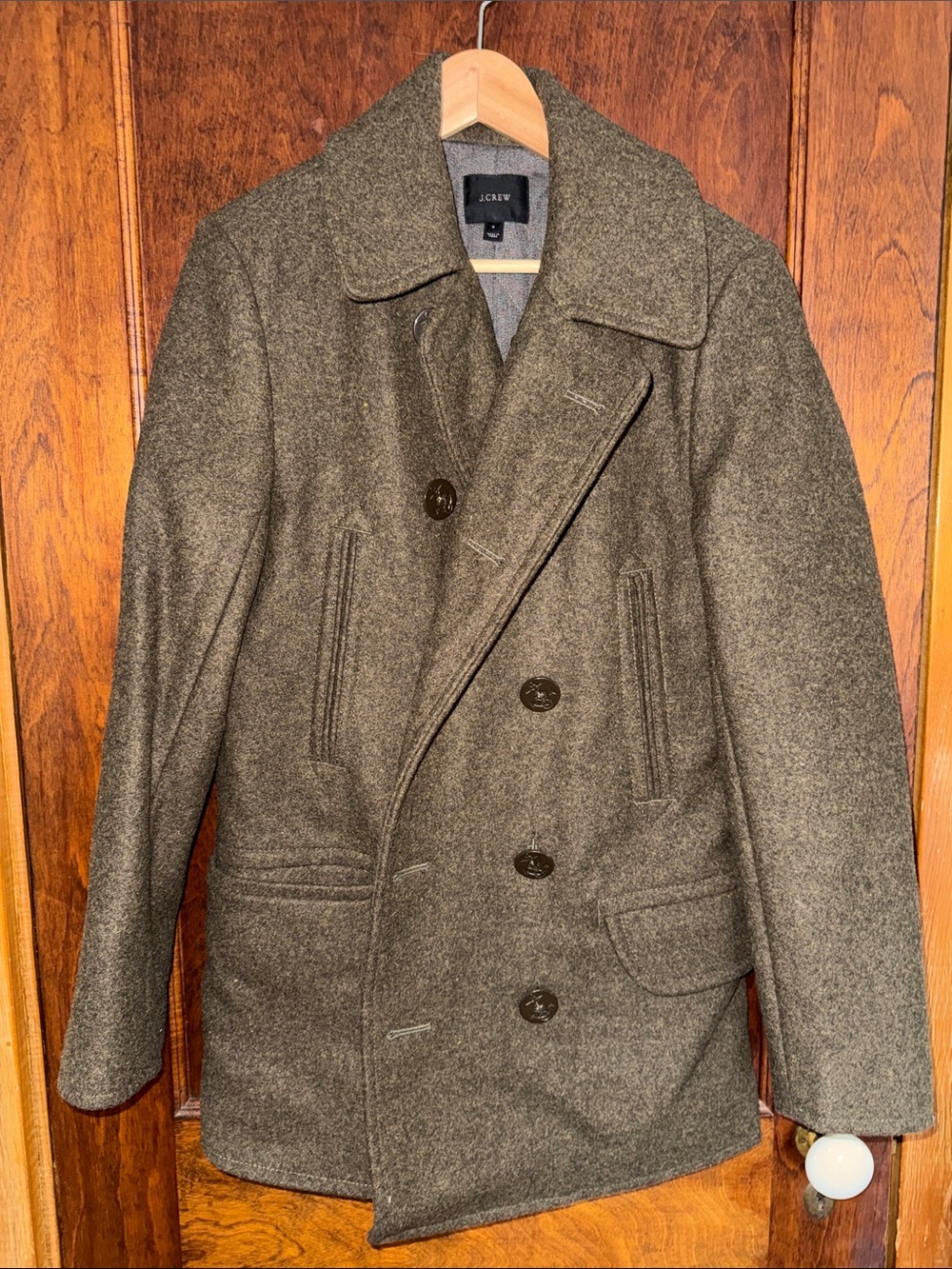 J. Crew Men's Olive Pea Coat Double-Breasted Wool